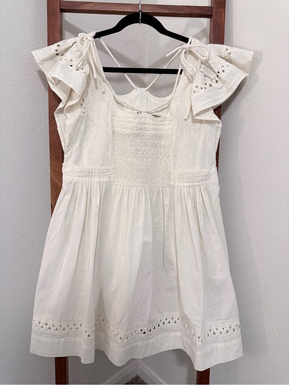 Sea New York Willa Smocking Flutter Sleeve Mini Dress White Small NWT